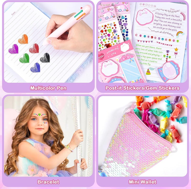 ASTEN Diary with Lock, 6 7 8 Year Old Girl Birthday Gift, Journal for Girls Ages 8-12, Kids Journal for Little Girl, Cute Notebook with Multicolors Pen and Purse, Locking Diary Fuzzy Mermaid Notebook (Pink) - Image 4